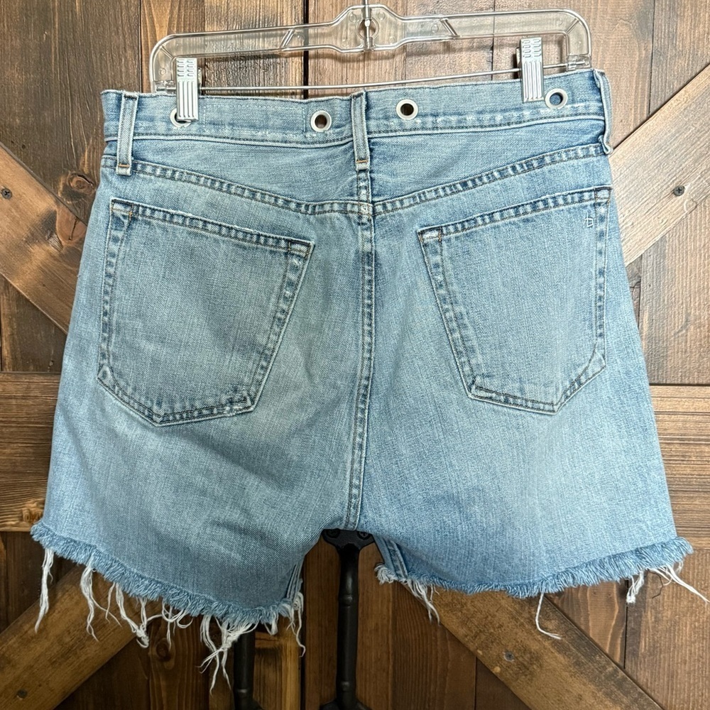 RAG & BONE Asymmetrical Zippered Riveted Waistband Distressed Hem Denim Short 28 - Picture 3 of 7